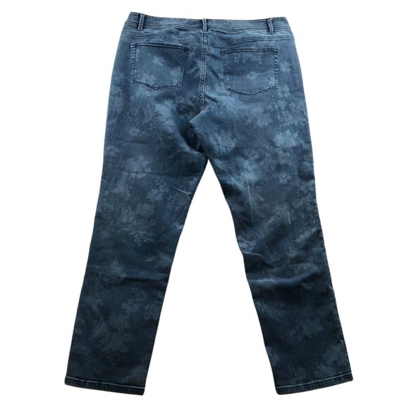 J. Jill Women Jeans Size 14 Authentic Fit Slim Ankle Straight Blue Denim Floral - Picture 2 of 15